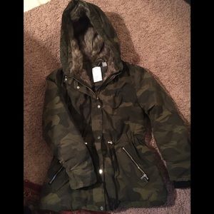 Hooded camo jacket.